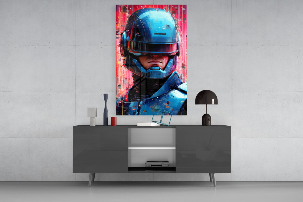 Robocop panel catching lamp light to reveal its cinematic glow