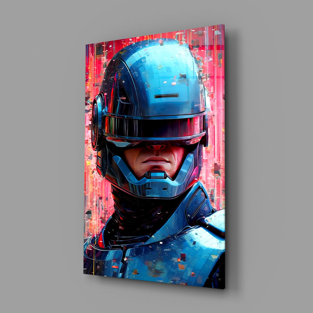 Pixel-mosaic panel bringing cinematic glow to a gaming den