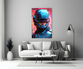 Robocop close-up showing cobalt helmet and chrome visor