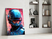 Robocop glass print enhancing a den with statement firepower