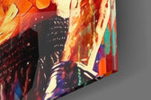 Fighter-tribute artwork anchoring a wall with magenta-and-cyan palette