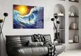 Waves panel adding editorial flair to a hallway