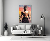Lee glass wall art styled above a console in a media room