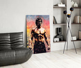 Lee glass print enhancing a den with martial-arts firepower
