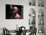 Tupac glass print enhancing a den with hip-hop firepower