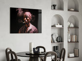 Tupac glass print enhancing a den with hip-hop firepower