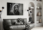 Tupac panel adding editorial drama to a hallway