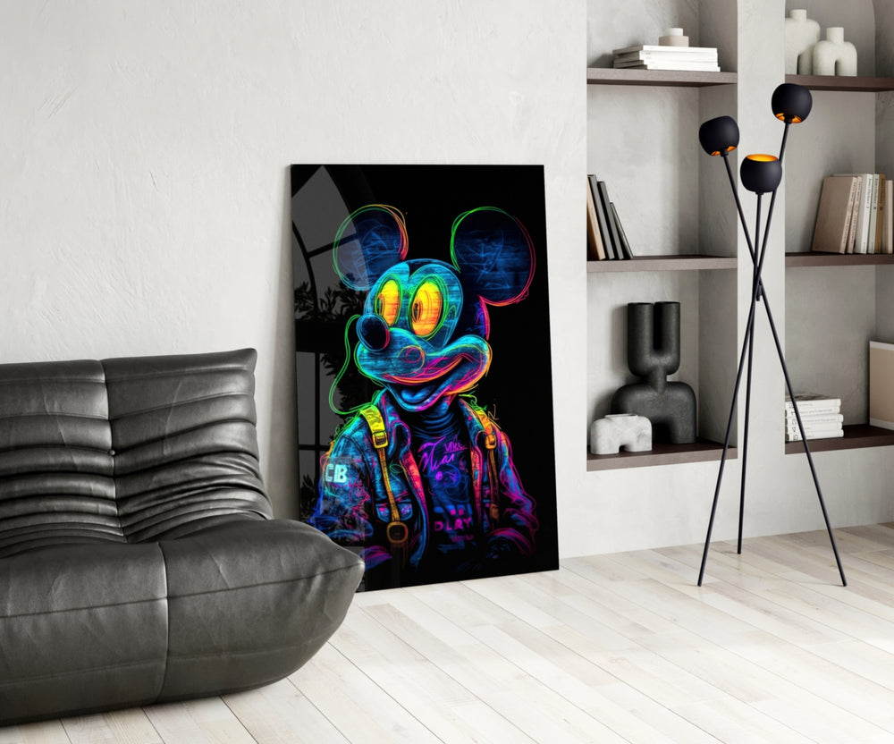 Neon Mouse panel adding cartoon-pop heat to a hallway