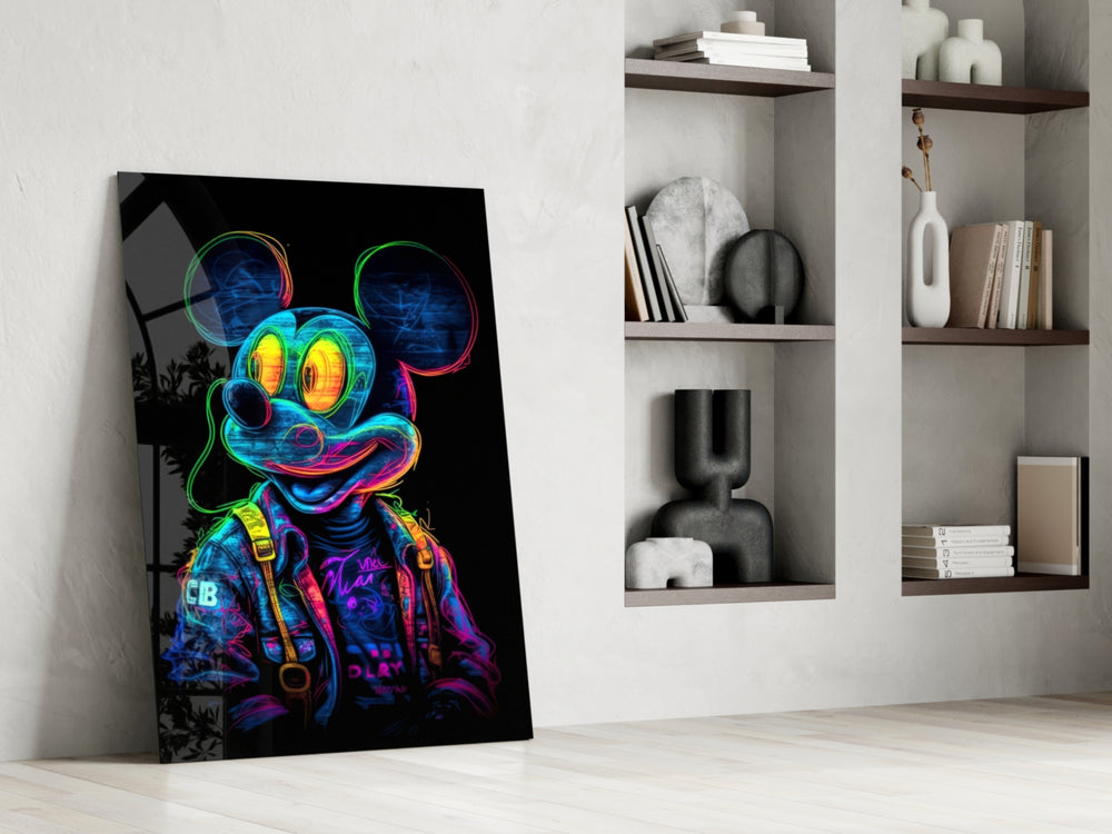 Neon Mouse glass print enhancing a den with neon firepower