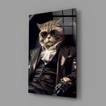 The Boss close-up showing tabby cat in black three-piece suit
