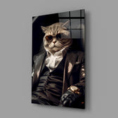 The Boss close-up showing tabby cat in black three-piece suit