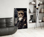 The Boss glass print enhancing a den with quirky firepower