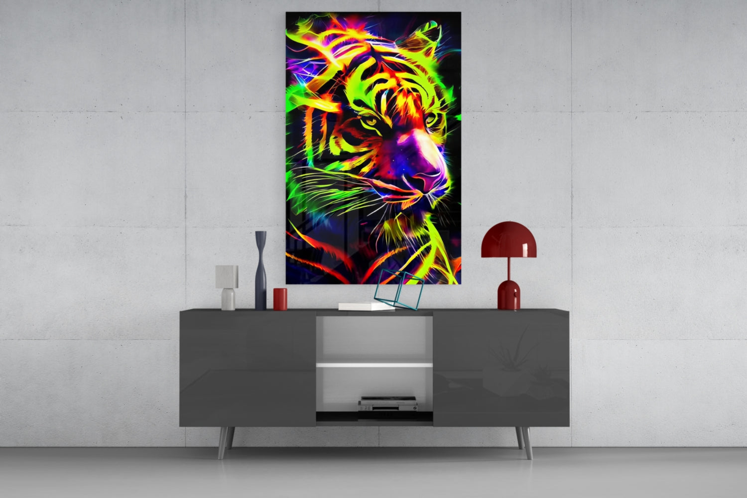 Neon Tiger Glass Wall Art|| Designer's Collection.