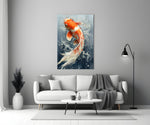 Angelfish glass wall art styled above a console in a living room