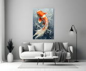 Angelfish glass wall art styled above a console in a living room