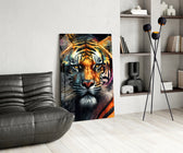 Face of the Tiger glass print enhancing a den with statement firepower