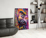 Emotional glass print enhancing a den with pop-graffiti firepower