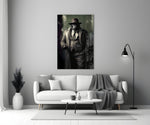 Mr Inspector glass wall art styled above a console in a man cave