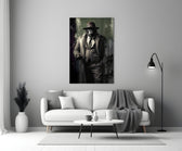 Mr Inspector glass wall art styled above a console in a man cave