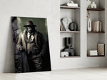 Vintage-gumshoe artwork anchoring a wall with graphite-and-teal palette