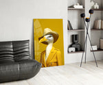 Bird Vogue glass print enhancing a foyer with quirky firepower
