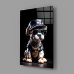 Puppy Vogue close-up showing backwards cap and gold chains