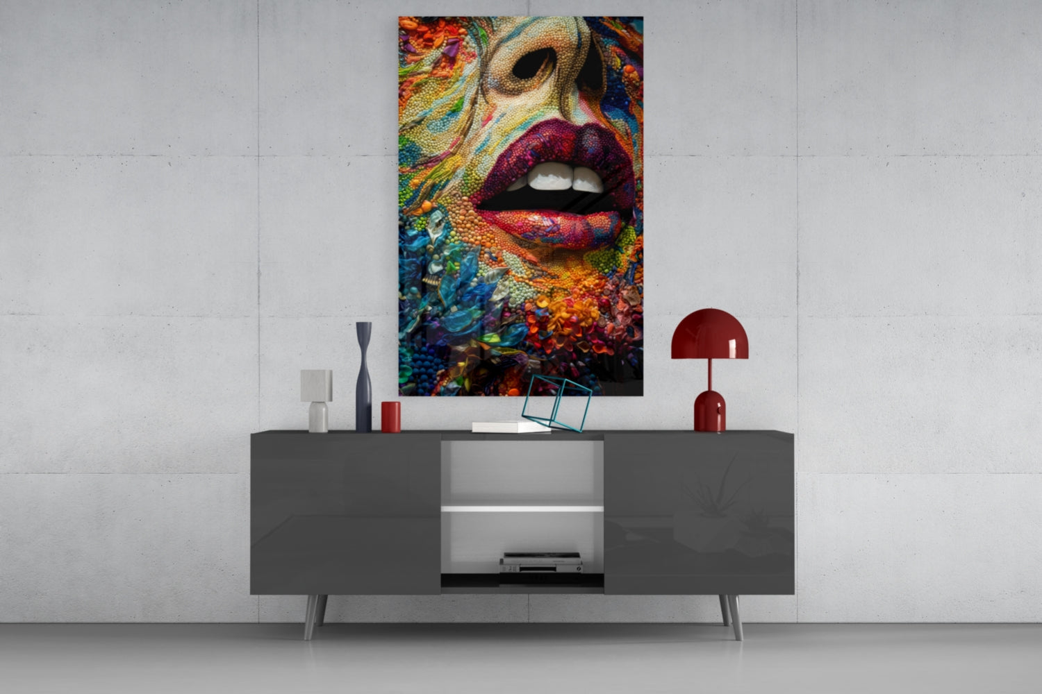Lips and Flowers Glass Wall Art|| Designer's Collection.
