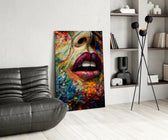 Lips and Flowers glass print enhancing a foyer with statement firepower