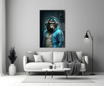 Animal Vogue glass wall art styled above a console in a man cave