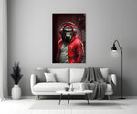 Animal Vogue glass wall art styled above a console in a man cave