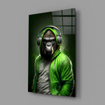 Animal Vogue close-up showing lime-green hoodie and silver headphones