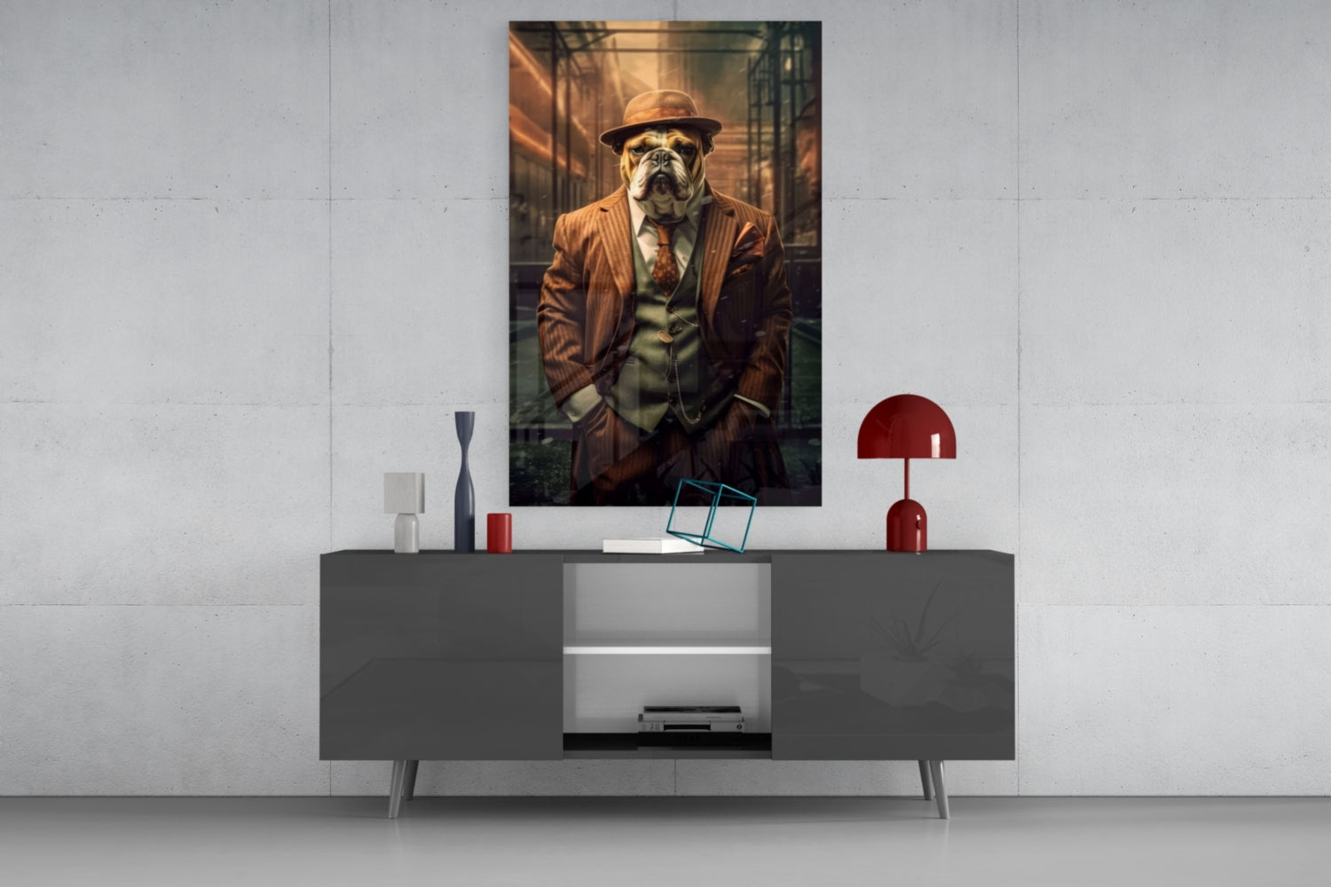 Bulldog in a Suit Glass Wall Art|| Designer's Collection.