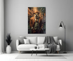 Bulldog in a Suit glass wall art styled above a desk in a study