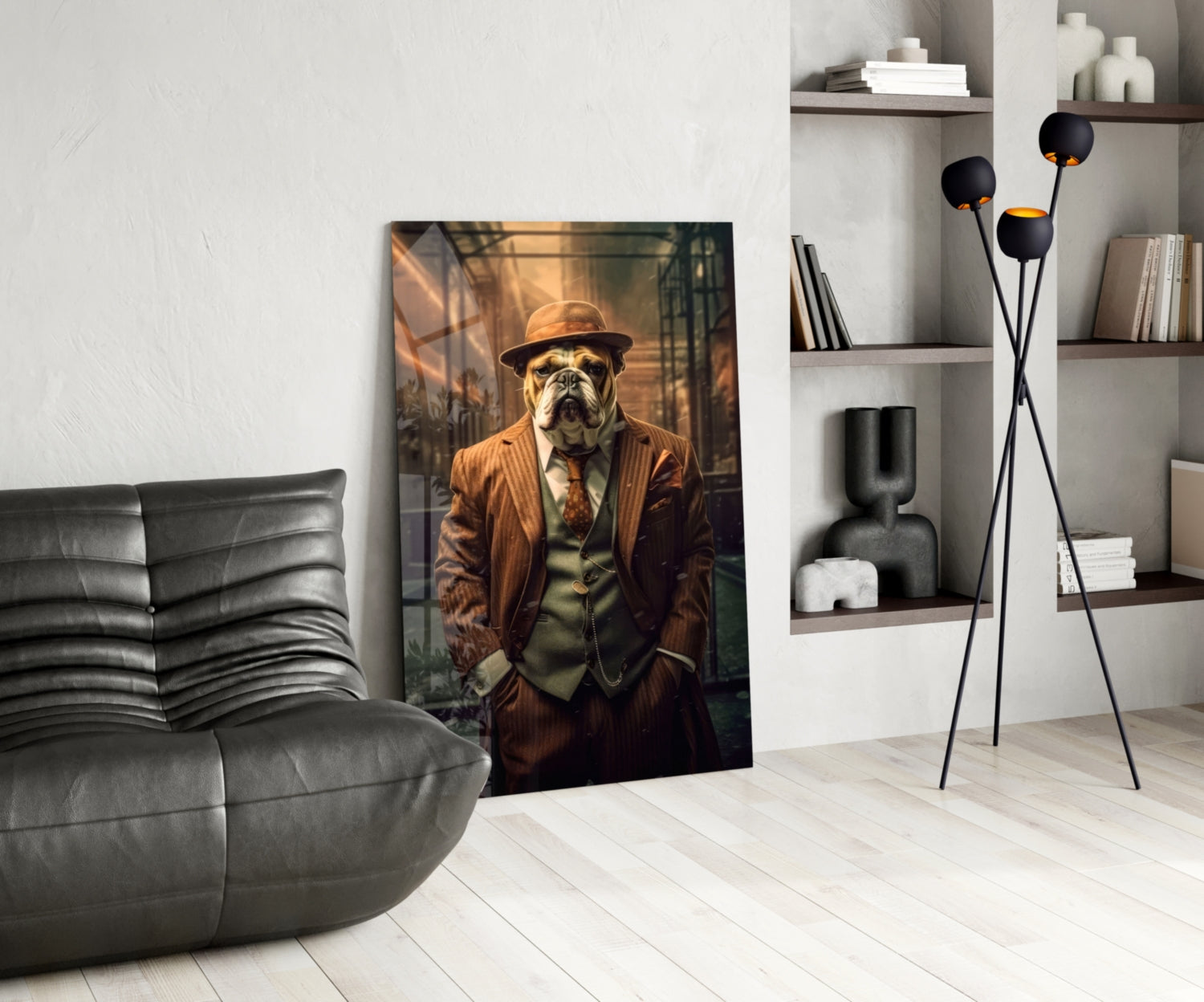 Bulldog in a Suit Glass Wall Art|| Designer's Collection.