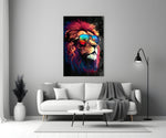 Charismatic glass wall art styled above a console in a media room
