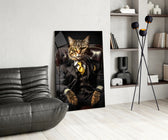The Boss glass print enhancing a den with quirky firepower