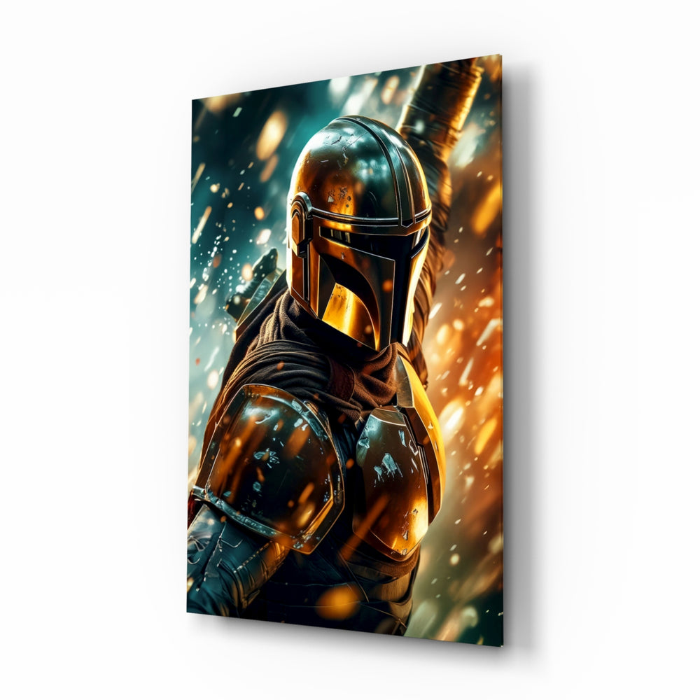 Cinematic-warrior panel bringing sci-fi glow to a home theater