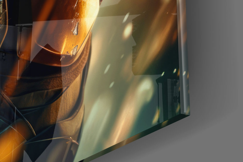 Mandalorian panel catching lamp light to reveal its cinematic glow