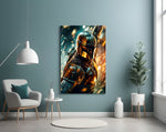 Mandalorian panel adding editorial drama to a hallway
