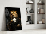 Noble-gentleman artwork anchoring a wall with onyx-and-gold palette