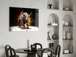Bull glass print enhancing a den with statement firepower