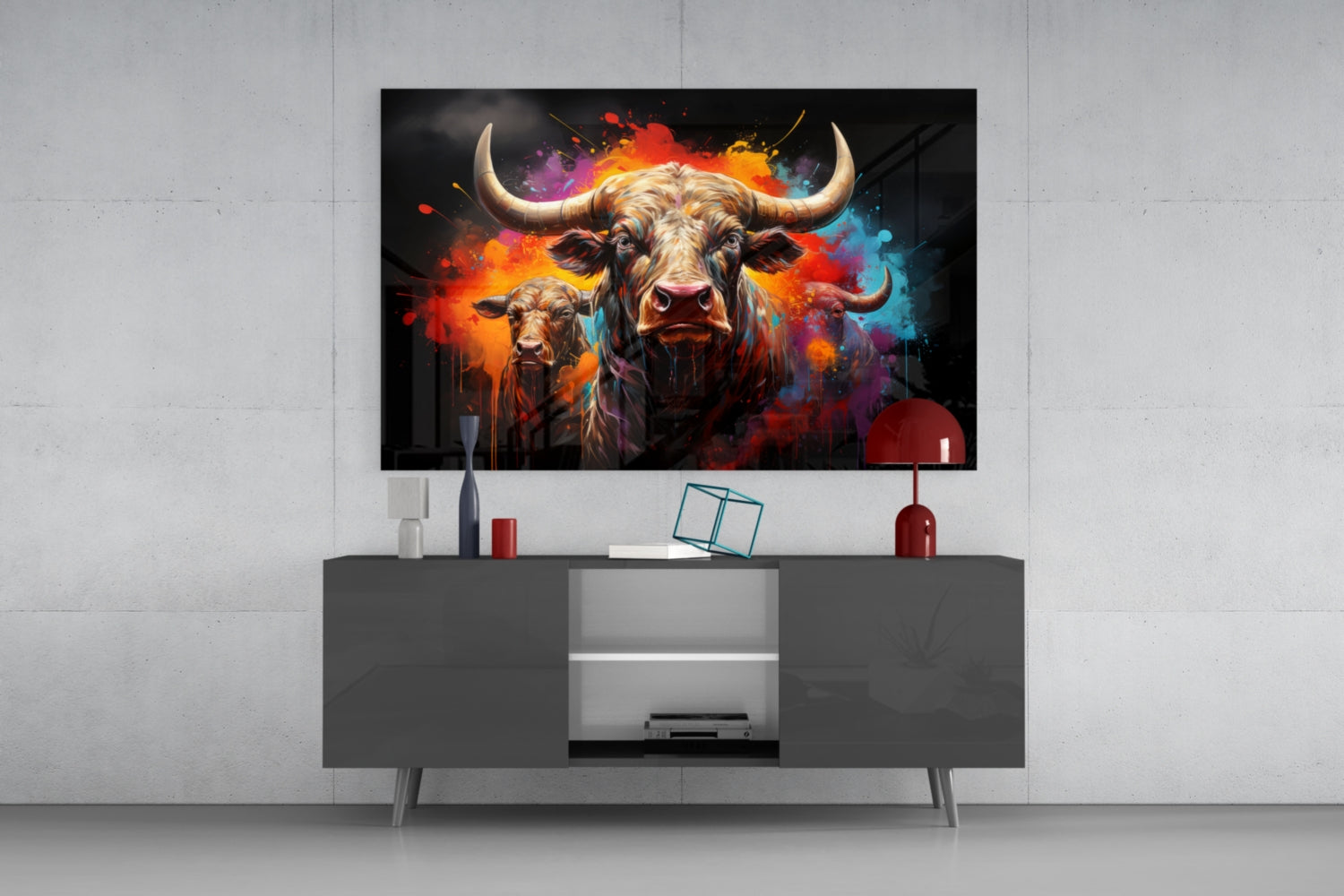 Bull Glass Wall Art|| Designer's Collection.