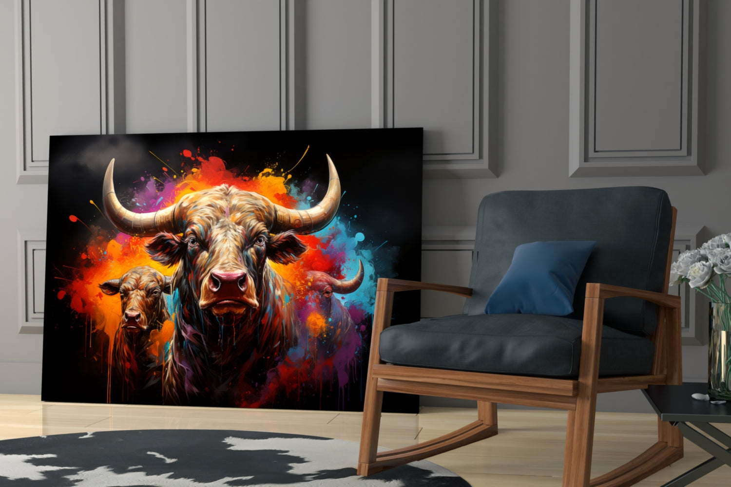 Bull Glass Wall Art|| Designer's Collection.
