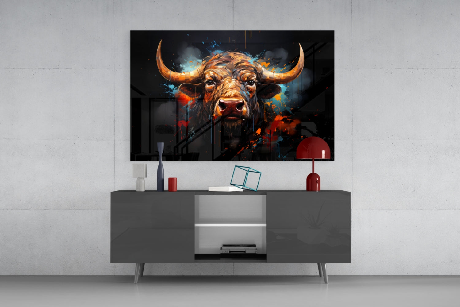 Bull Glass Wall Art|| Designer's Collection.