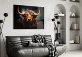 Bull panel adding editorial drama to a hallway