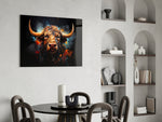 Bull glass print enhancing a den with statement firepower