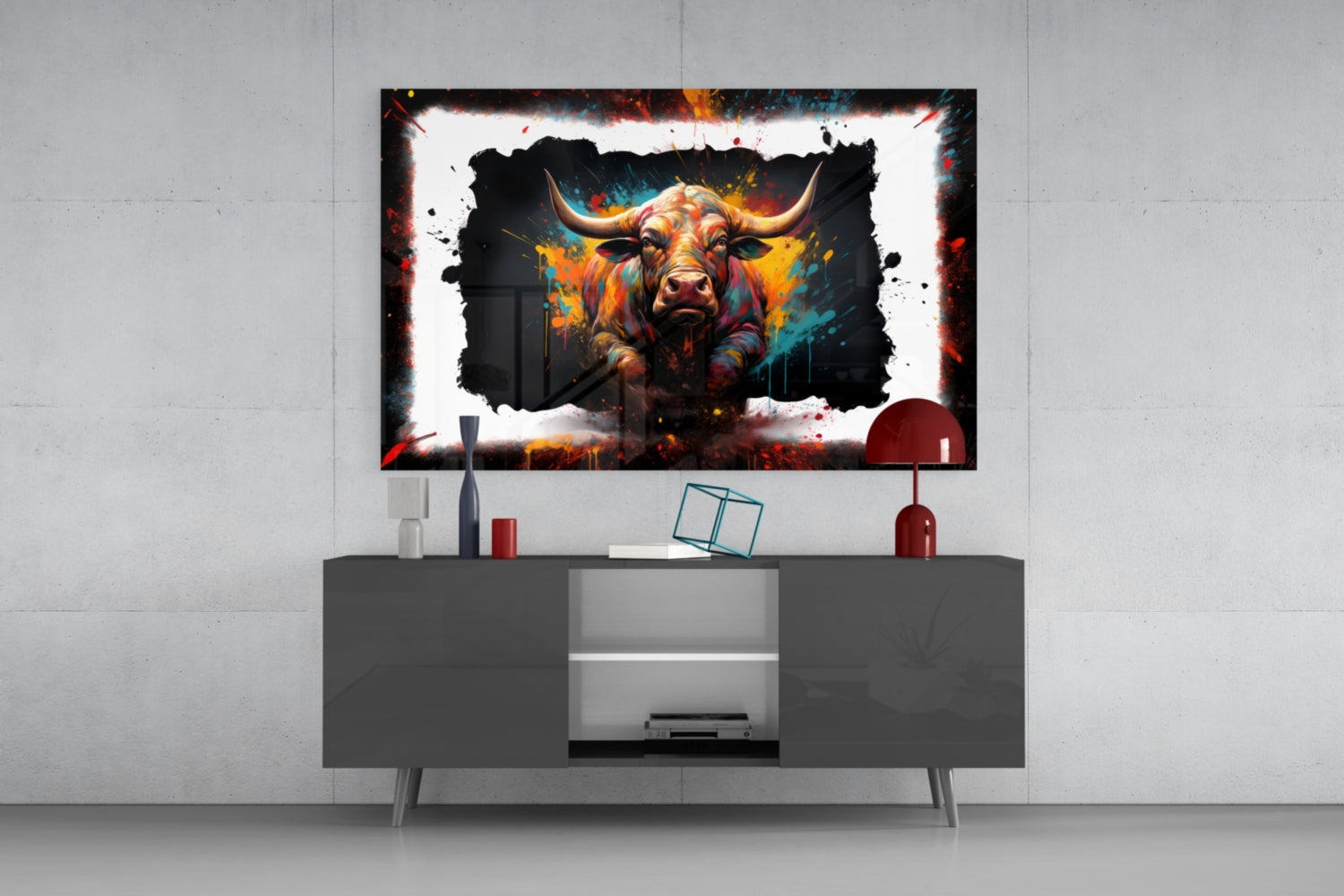 Bull Glass Wall Art|| Designer's Collection.