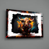 Bull close-up showing torn-paper border and splatter