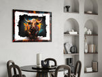 Bull glass print enhancing a den with statement firepower