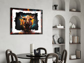Bull glass print enhancing a den with statement firepower